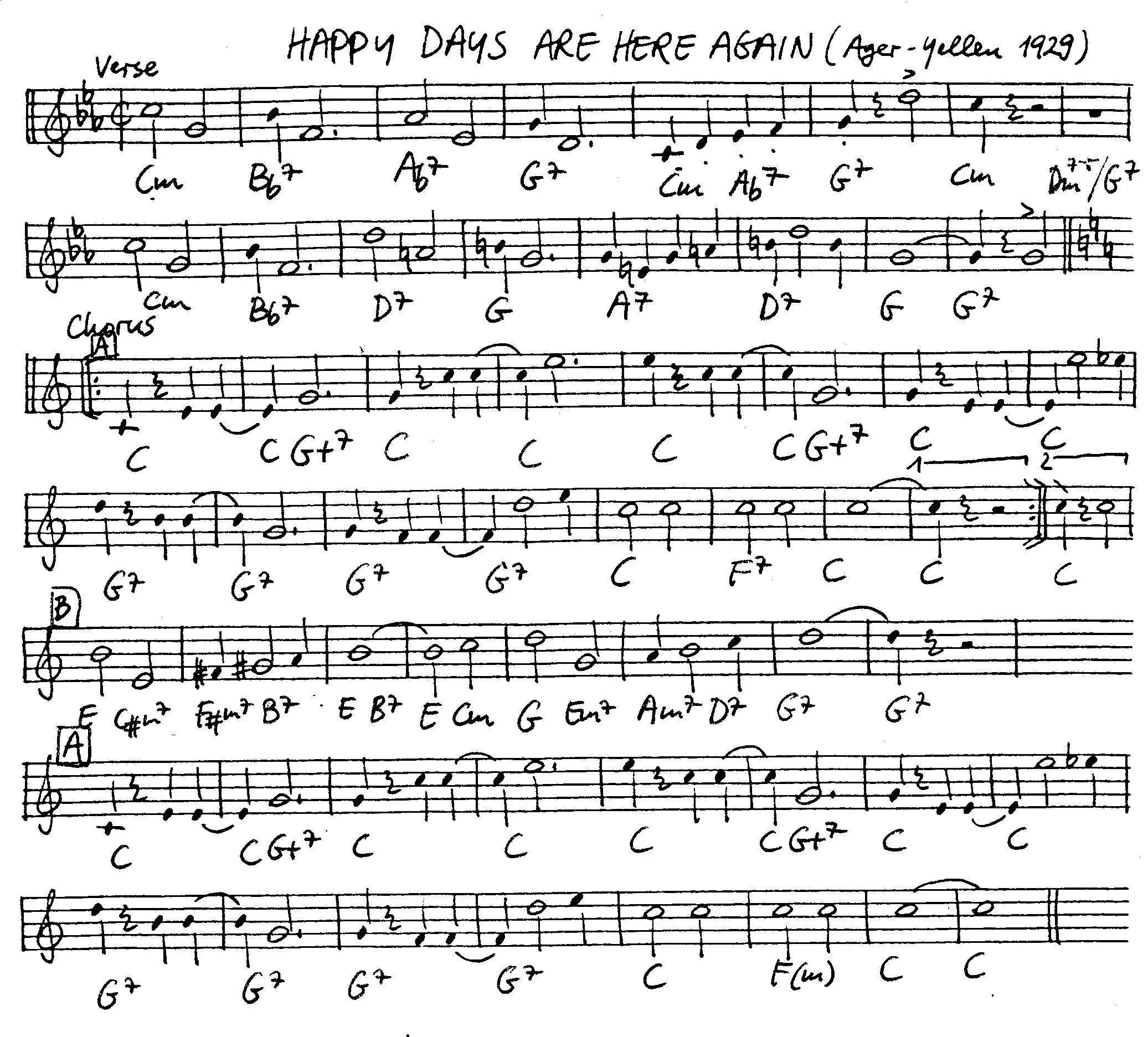 happy days are here again free jazz leadsheet - Courtesy of the Jungle Jazz Band